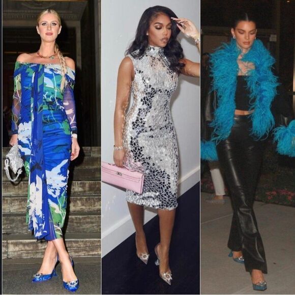 NWT AMINA MUADDI Begum Green Pointed Toe Crystal Brooch Glass Pumps Size… - Picture 8 of 16